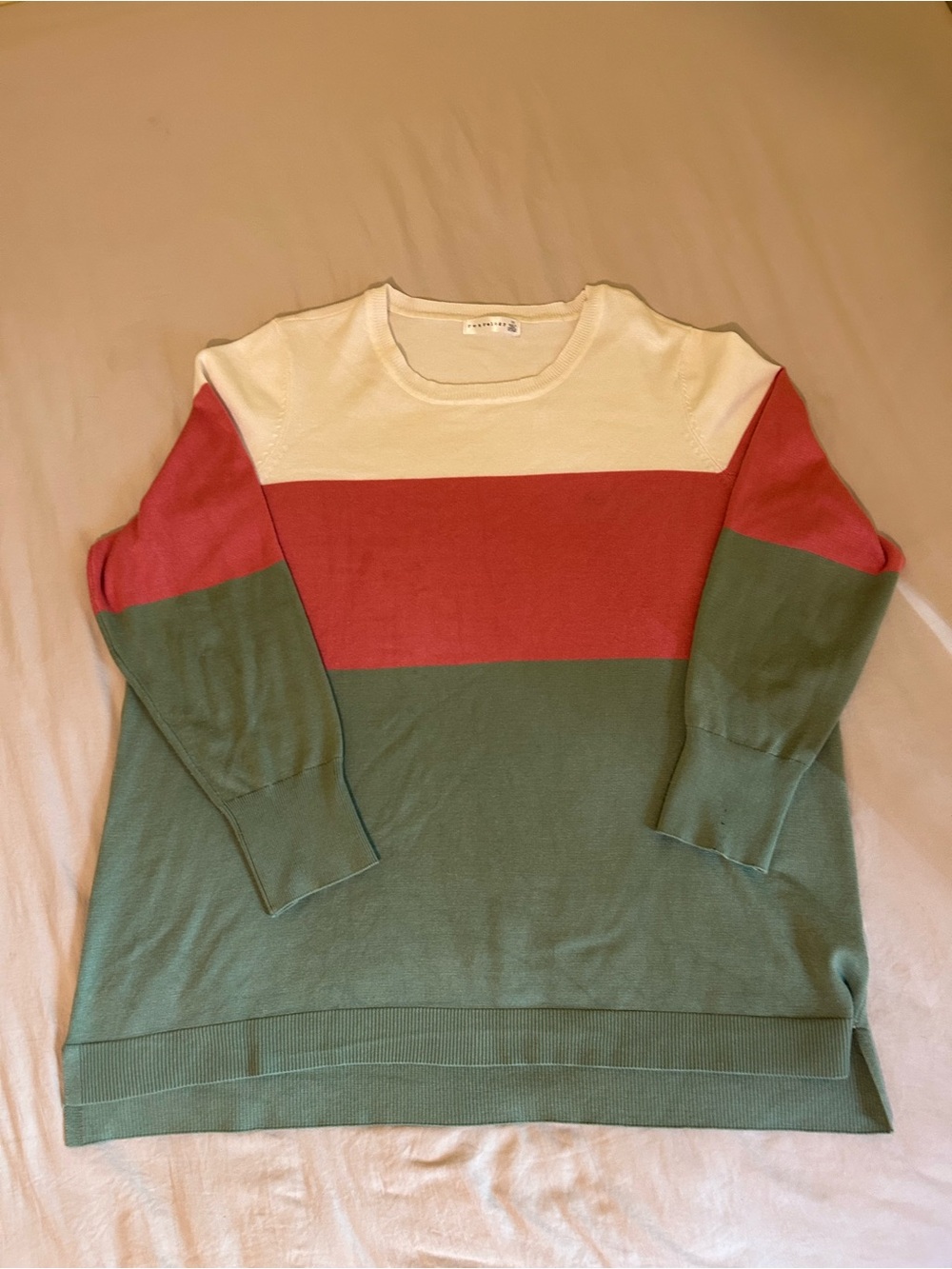 Retrology Women’s Colorblock Knit Crewneck Pullover Sweater Long Sleeve White 1X